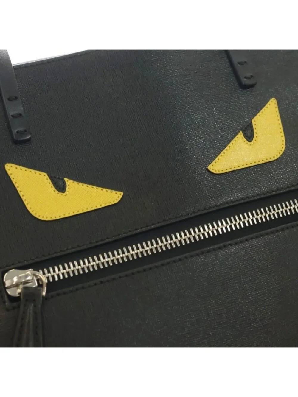 Fendi Monster Star Roll Tote Black Leather Silver